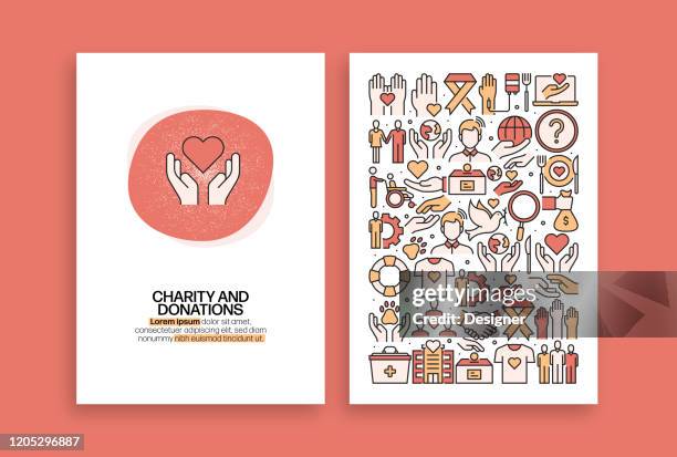 慈善和捐贈相關設計。摺頁冊、封面、傳單和年度報告的現代向量範本。 - 慷慨 幅插畫檔、美工圖案、卡通及圖標