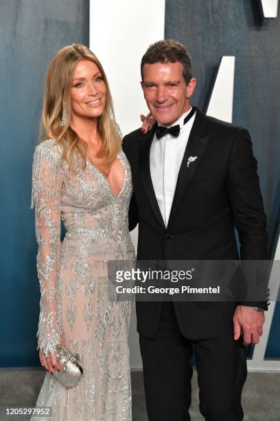 Nicole Kimpel and Antonio Banderas attend the 2020 Vanity Fair Oscar party hosted by Radhika Jones at Wallis Annenberg Center for the Performing Arts...