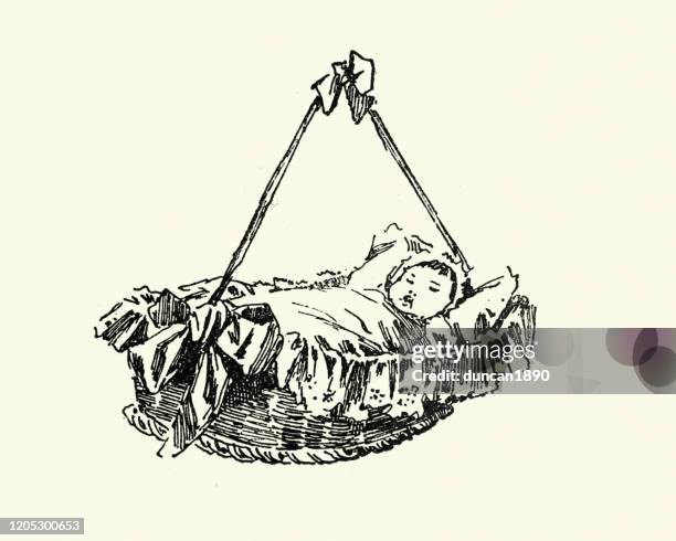 Sketch Of A Baby Sleeping In A Cradle High-Res Vector Graphic