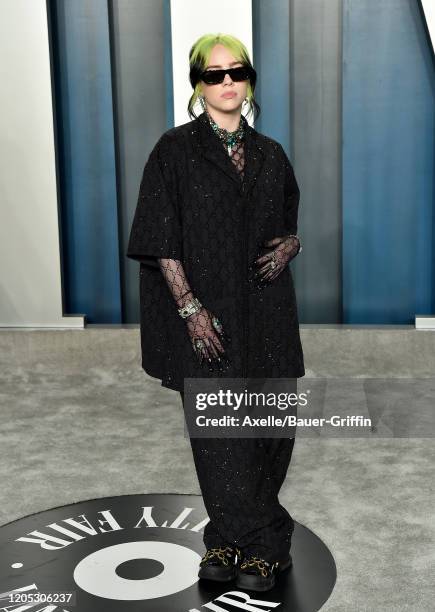 Billie Eilish attends the 2020 Vanity Fair Oscar Party hosted by Radhika Jones at Wallis Annenberg Center for the Performing Arts on February 09,...