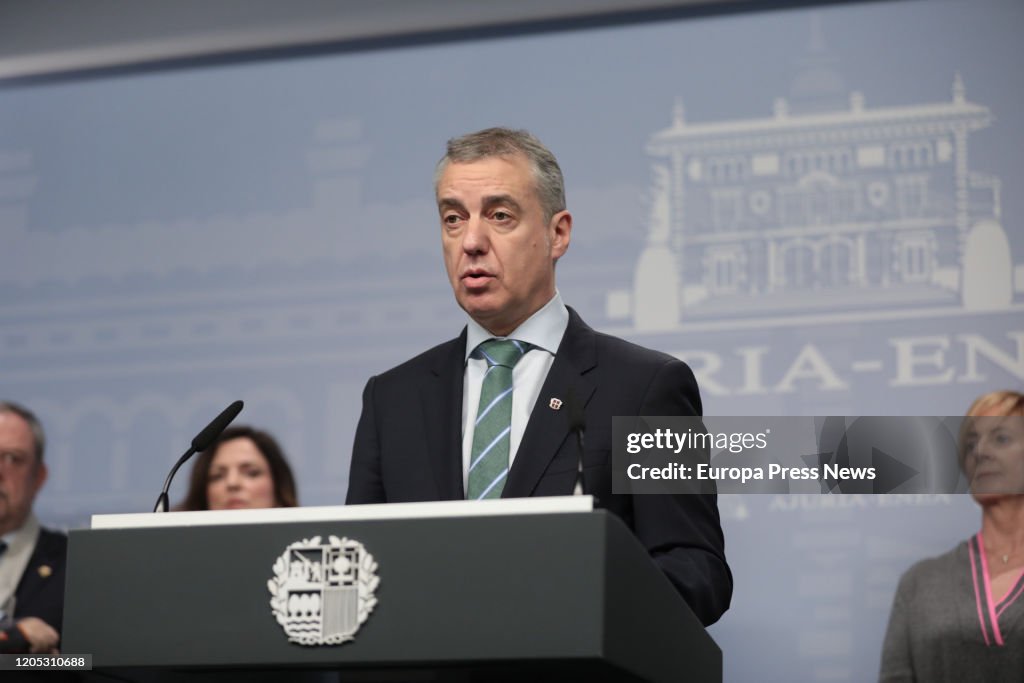 President Basque The president of the Basque government, Iñigo Urkullu, during a press ...