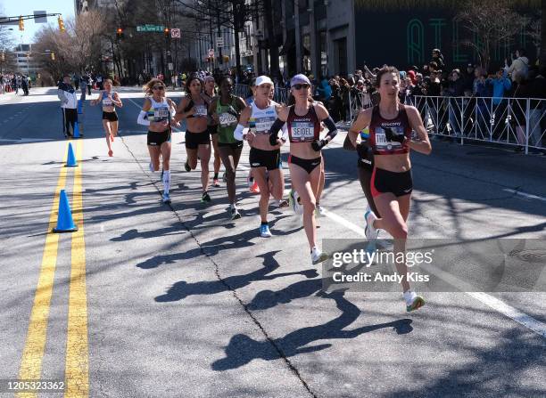 Laura Thweatt races during the U.S. Olympic marathon team trials on February 29, 2020 in Atlanta, Georgia.