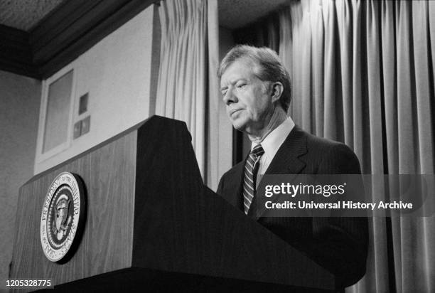 President Jimmy Carter announces new sanctions against Iran in retaliation for taking U.S. Hostages, Washington, D.C., USA, photograph by Marion S....