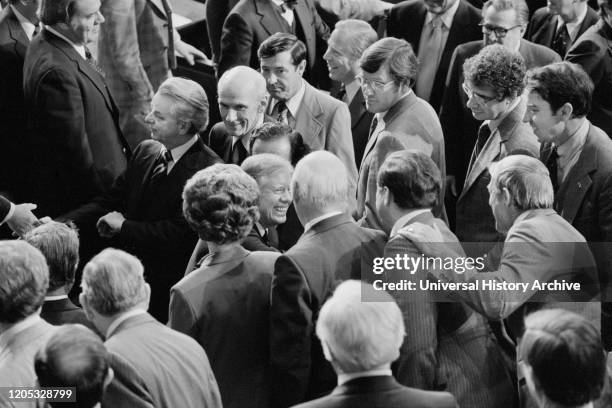 President Jimmy Carter at the State of the Union address surrounded by Members of Congress, Washington, D.C., USA, photographer Thomas J. O'Halloran,...