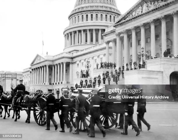 Former U.S. President Herbert Hoover's Casket, U.S. Capitol Building, Washington, D.C., USA, photograph by Thomas J. O'Halloran, October 23, 1964.