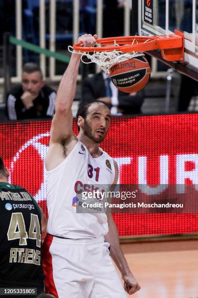 Kosta Koufos, #31 of CSKA Moscow in action during the 2019/2020 Turkish Airlines EuroLeague Regular Season Round 28 match between Panathinaikos Opap...
