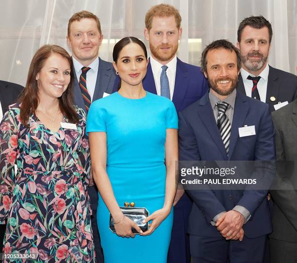 Britain's Prince Harry , Duke of Sussex, and Meghan , Duchess of Sussex attend the Endeavour Fund Awards at Mansion House in London on March 5, 2020....