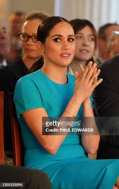 Britain's Meghan, Duchess of Sussex attends the Endeavour Fund Awards at Mansion House in London on March 5, 2020. - The Endeavour Fund helps...