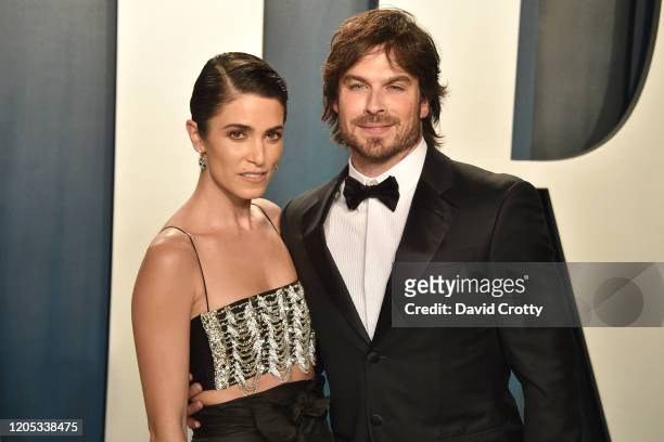 Nikki Reed and Ian Somerhalder attend the 2020 Vanity Fair Oscar Party at Wallis Annenberg Center for the Performing Arts on February 09, 2020 in...