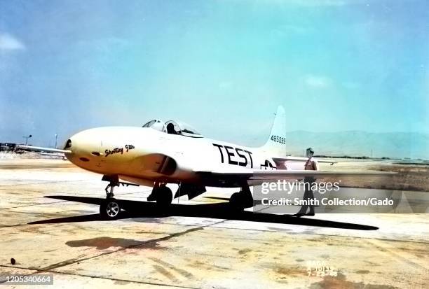 Lockheed P-80A Shooting Star aircraft on the ramp at the Ames Aeronautical Laboratory, Moffett Field, California, July 22, 1946. Image courtesy...