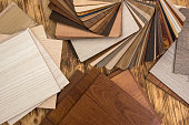 wooden color swatch choosing wood material for housing project. Architecture and construction.