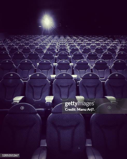 cinema chairs - dark premiere stock-fotos und bilder