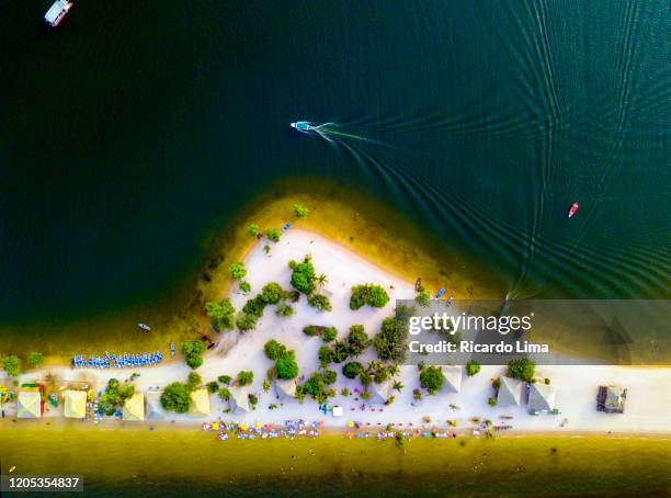 aerial view of alter do chao beach - paratransit bildbanksfoton och bilder