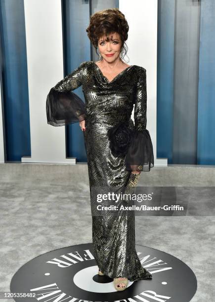 Joan Collins attends the 2020 Vanity Fair Oscar Party hosted by Radhika Jones at Wallis Annenberg Center for the Performing Arts on February 09, 2020...