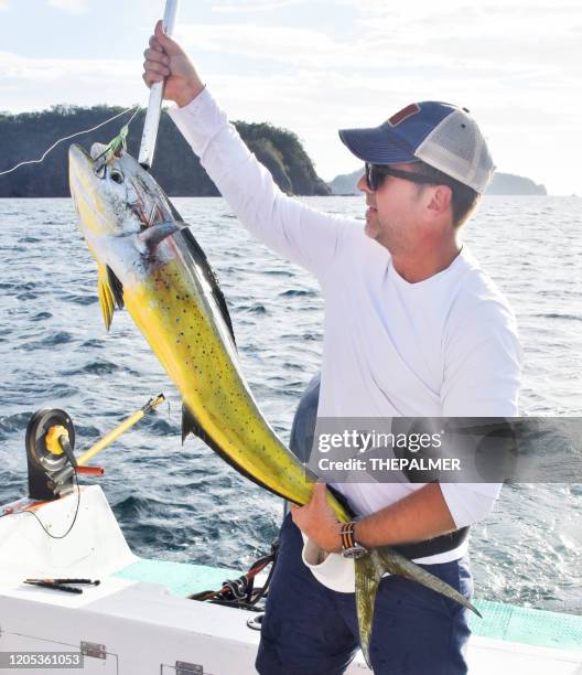 fischer mit delfinfischen in costa rica - deep sea fishing stock-fotos und bilder