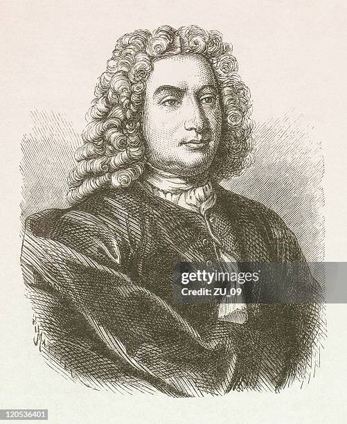 daniel bernoulli (1700-1782), dutch-swiss mathematician, wood engraving, published 1877 - mathematician stock illustrations