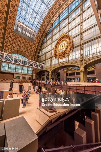 Station clock inside the Orsay Museum, Paris, France.