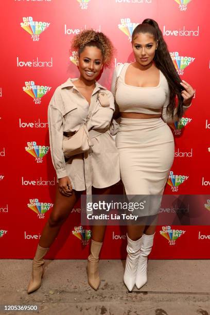 Love Island stars Amber Gill and Anna Vakili attend the Just Eat Ultimate Love Island Date Night event at Night Tales on February 10, 2020 in...