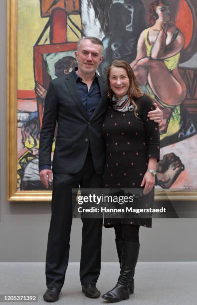 Artist, painter Neo Rauch and his wife Rosa before he is in conversation with Bernhart Schwenk about Max Beckmann and the "Time and Timelessness in...