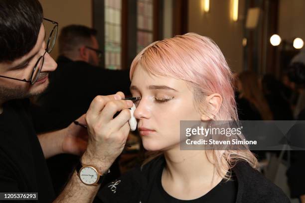 Model prepares backstage for the Adeam fashion show during February 2020 - New York Fashion Week: The Shows at The Highline Hotel on February 10,...