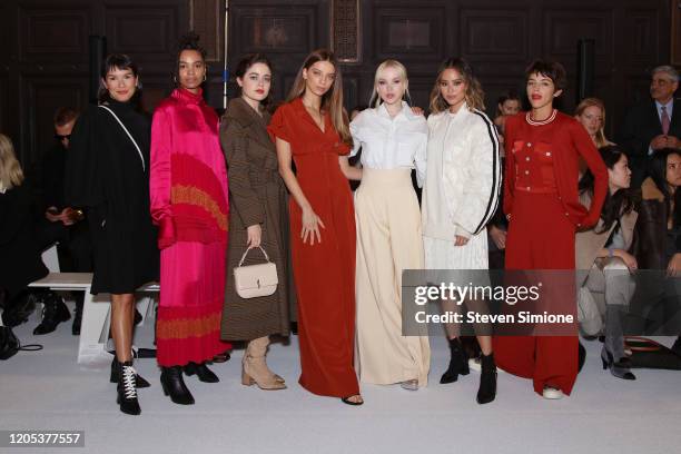 Actors Zoe Chao, Nesta Cooper, Molly Gordon, Angela Sarafyan, Dove Cameron, Jamie Chung and Calu Rivero attend the Adeam fashion show during February...