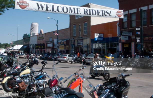 Welcome Riders banner annual Sturgis Motorcycle Rally South Dakota USA.