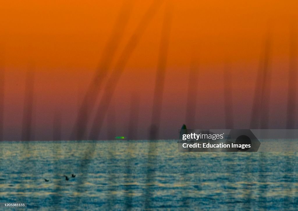 Florida, Sarasota, Siesta Key, Orange Sunset with rarely seen Green Flash