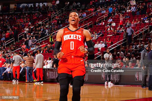 Westbrook Rockets Russell Westbrook of the Houston Rockets gets introduced before the ...