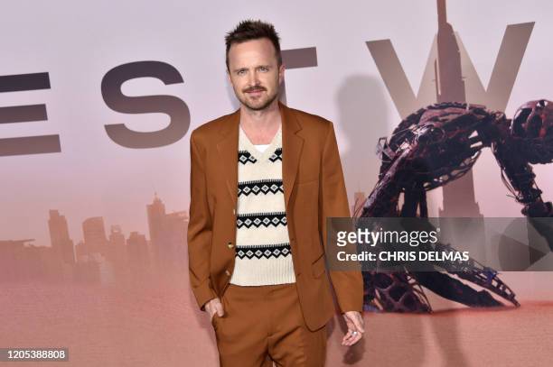Actor Aaron Paul arrives for the Los Angeles season three premiere of the HBO series "Westworld" at the TCL Chinese theatre in Hollywood on March 5,...