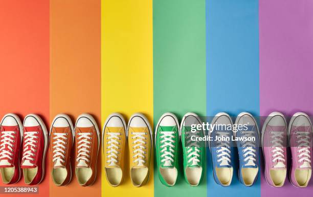 pride flag sneakers - blue shoe foto e immagini stock