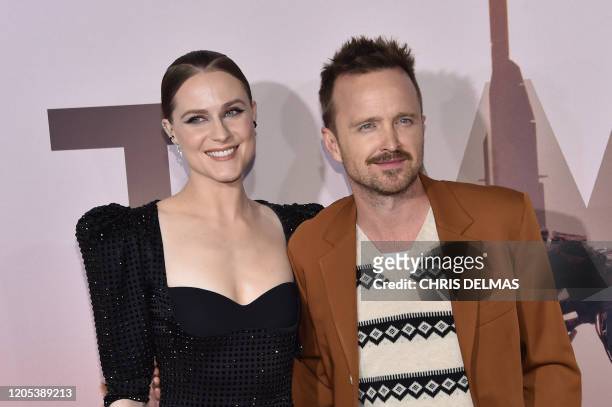 Actress Evan Rachel Wood and US actor Aaron Paul arrive for the Los Angeles season three premiere of the HBO series "Westworld" at the TCL Chinese...