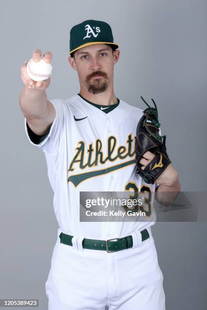 Daniel Mengden of the Oakland Athletics poses during Photo Day on Thursday, February 20, 2020 at Hohokam Stadium in Phoenix, Arizona.