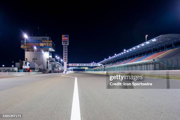 General view of the pit building and main grandstand of QNB Qatar Motorcycle Grand Prix held on March 5 at Losail International Circuit in Doha,...