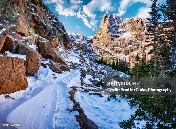 snowy rocky mountain national park - rocky mountain national park stock pictures, royalty-free photos & images