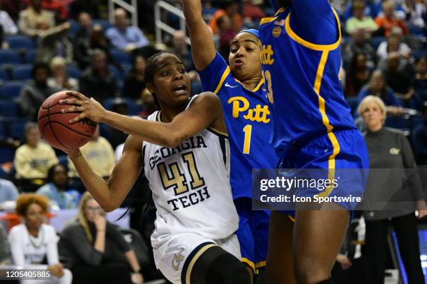 Georgia Tech Yellow Jackets guard Kierra Fletcher drives underneath during the ACC Women's Tournament game between the Pittsburgh Panthers and the...