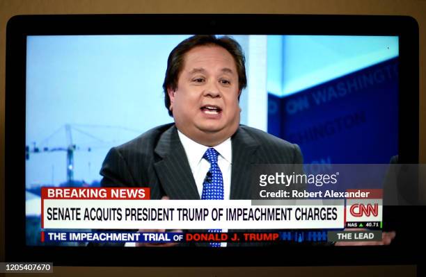 Television screen shot during live CNN coverage of the President Donald Trump impeachment trial on February 5 shows attorney George Conway, a...