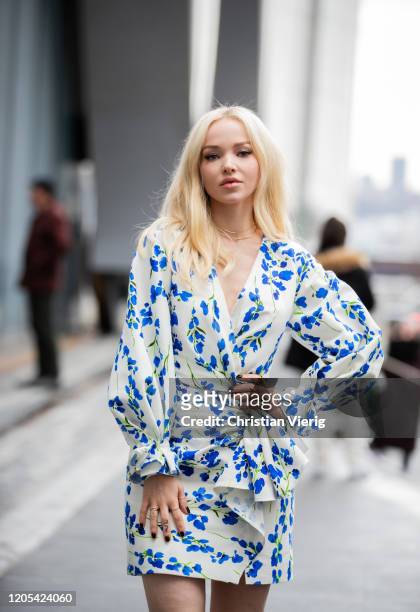 Actress Dove Cameron is seen outside Carolina Herrera during New York Fashion Week Fall / Winter on February 10, 2020 in New York City.