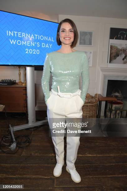 Charlotte Riley attends a drinks reception at Soho House to celebrate the announcement of a brand-new childcare facility at Warner Bros. Studios...