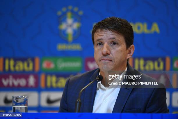 Brazil's national football team director Juninho Paulista attends a press conference in which coach Tite announced the list of players for the...