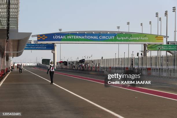 Picture taken on March 6, 2020 shows a view of the Losail International Circuit after cancelling the Qatar MotoGP race. - This weekend's...