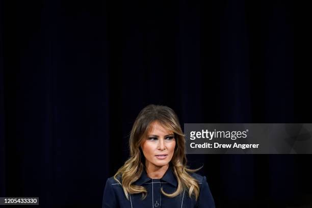 First Lady Melania Trump speaks at the National Opioid Summit at the U.S. Department of Justice on March 6, 2020 in Washington, DC. More than 400,000...