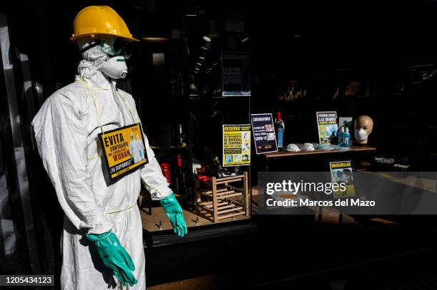 The shop 'La tienda del Espia' showing one of their latest products, a Coronavirus wine named 'Coronavinus, the antidote for people who are not...