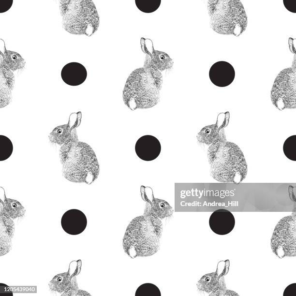 easter pattern with bunny pen and ink vector seamless pattern - vintage easter background stock illustrations