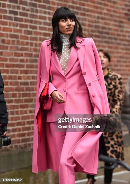 Babba Rivera is seen wearing a pink suit outside the Zimmermann show during New York Fashion Week: A/W20 on February 10, 2020 in New York City.