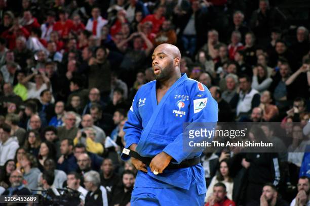 Teddy Riner of France shows dejection after his defeat by Kokoro Kageura of Japan in the Men's +100kg third round on day two of the Judo Grand Slam...