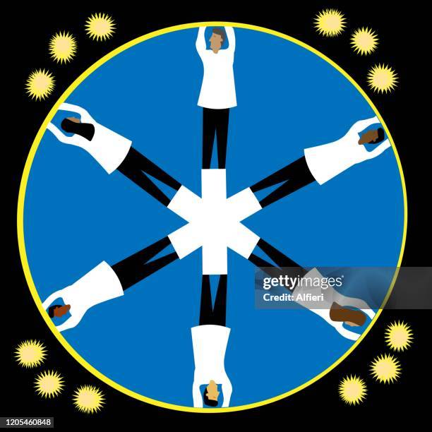 medical professionals of all countries working together to try to shield the world from virus - antibody testing stock illustrations