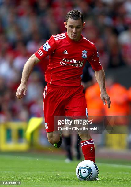 Fabio Aurelio of Liverpool in action during the pre season friendly match between Liverpool and Valencia at Anfield on August 6, 2011 in Liverpool,...