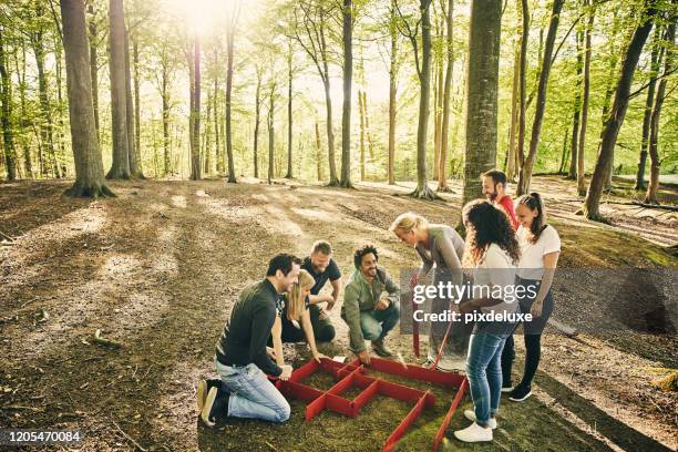 building teamwork and trust - team building stock pictures, royalty-free photos & images