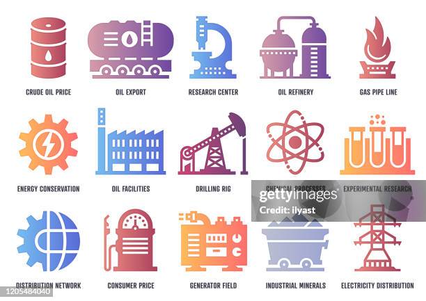 petrochemical industry vector icon pack with inner shadow depth - oil refinery stock illustrations