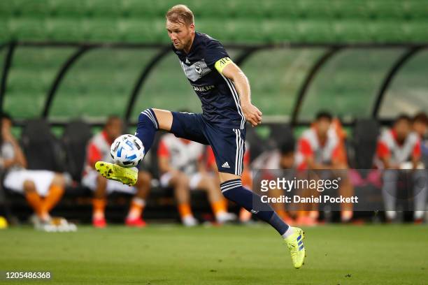 Ola Toivonen of the Victory controls the ball during the AFC Champions League Group E match between Melbourne Victory and Chiangrai United at...
